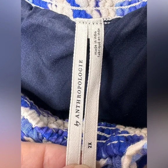 Anthropologie Floral One-Shoulder Tiered Dress Blue Plus Size 2X - Picture 2 of 11